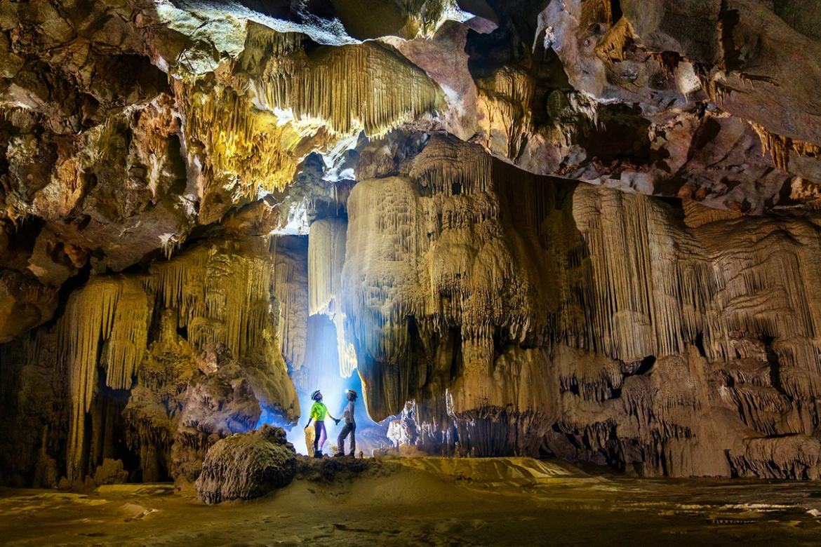 A newly discovered 3km cave in Vietnam's Phong Nha-Ke Bang National Park features giant stalactites, towering rock columns and an exceptional concentration of rare cave pearls. (Photo: Jungle Boss)