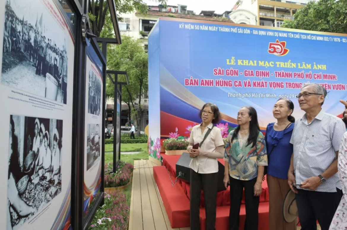 A view of a photo exhibition opened in Ho Chi Minh City on June 29, 2026, to commemorate the 50th anniversary of the city of Saigon–Gia Dinh officially renamed after President Ho Chi Minh.