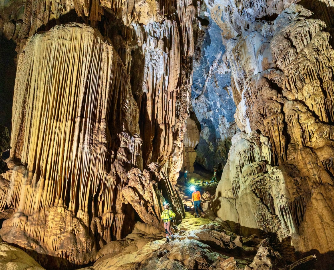 Massive stalagmites rise like towering fortresses inside Victory Cave, where an array of extraordinary rock formations and intricate speleothems amazed explorers throughout the survey. (Photo: Jungle Boss)