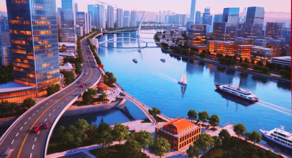Perspective of the Nha Rong Wharf - Khanh Hoi Cultural Park Project and Bach Dang Riverside Green Space (Photo published by VNA)
