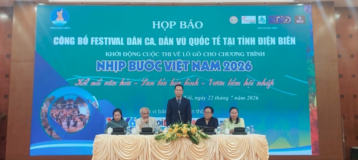Delegates attend the press conference in Hanoi on July 22, announcing the first international folk song and dance festival slated for Aug. 28 - Sept. 2