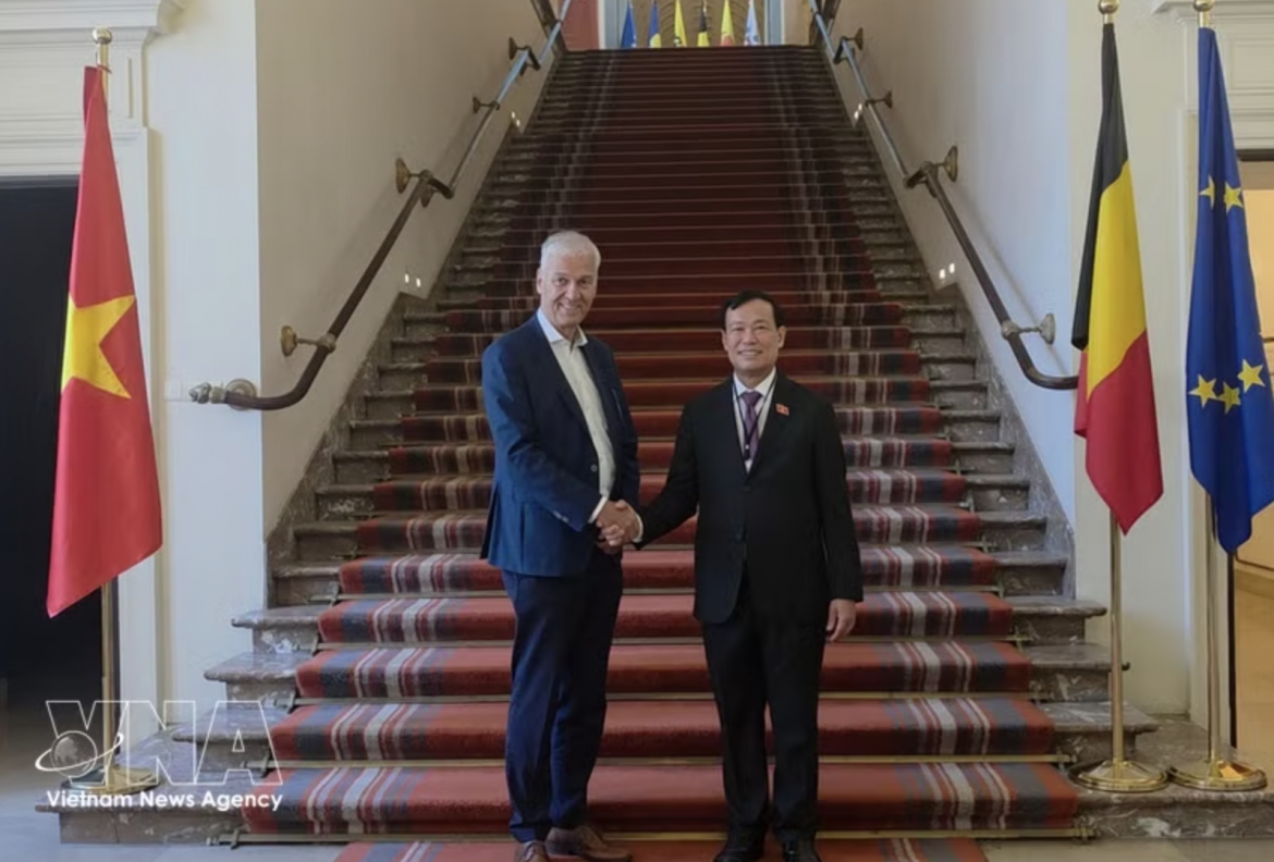 Chairman of the National Assembly's Committee for National Defence, Security and Foreign Affairs Senior Lieutenant General Le Tan Toi (right) meets with First Vice President of the Belgian Senate Andries Gryffroy. (Photo: VNA)