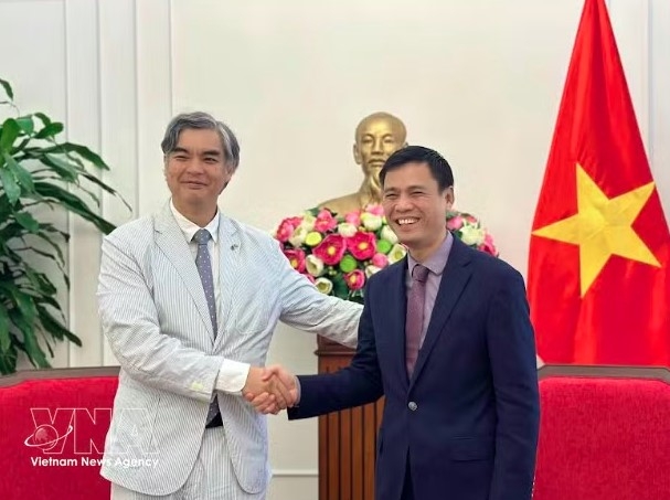 Deputy Minister of Foreign Affairs Dang Hoang Giang (right), who is also head of the ASEAN Senior Officials' Meeting (SOM) delegation of Vietnam, and EU Ambassador to ASEAN Sujiro Seam at their meeting in Hanoi (Photo published by VNA)