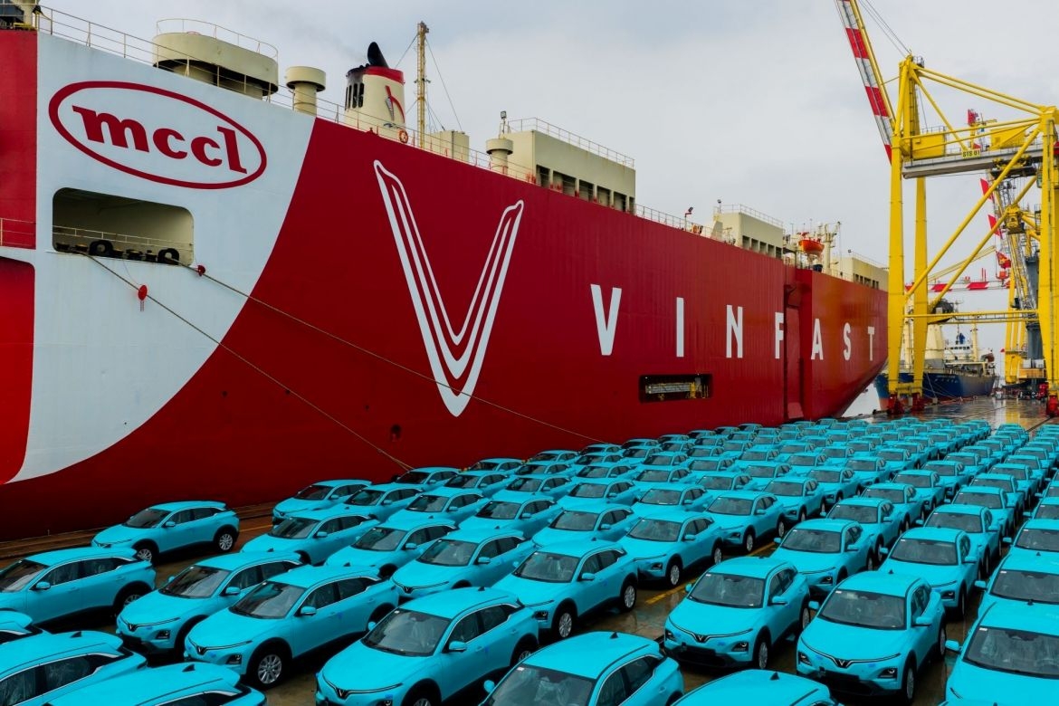 Vehicle carrier Sea Patris loads around 1,500 VinFast VF 6 electric SUVs for shipment to Europe