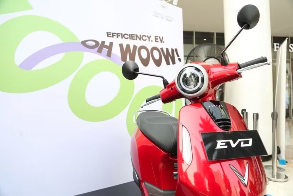 The VinFast Evo electric motorcycle on display at the event. (Photo courtesy of VinFast)