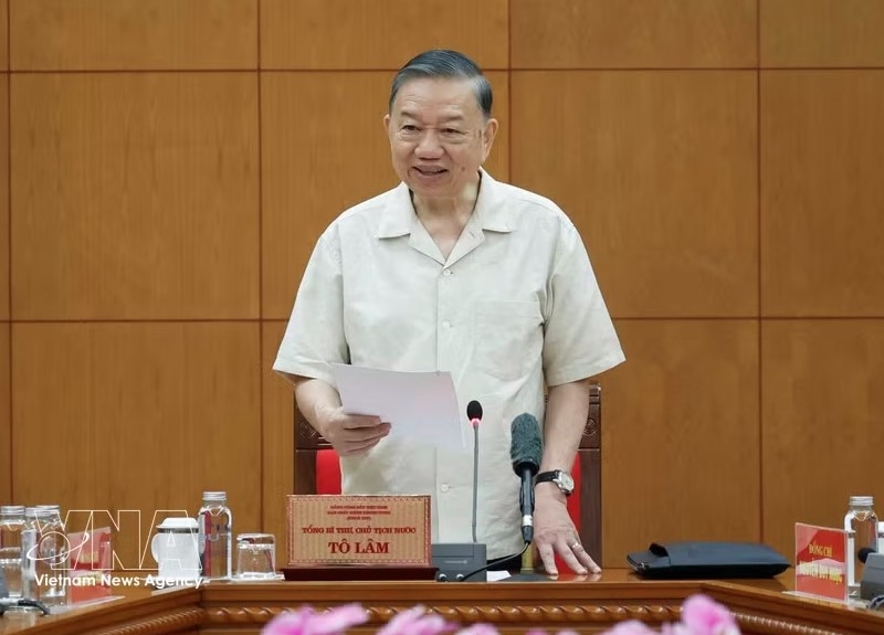Party General Secretary and State President To Lam speaks at the working session with the Government Party Committee and relevant agencies in Hanoi on August 6. (Photo: VNA)
