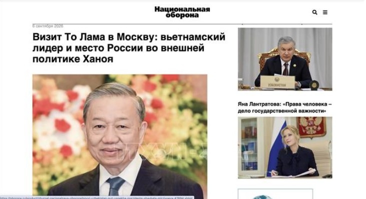 The article published on the "National Defense" website in Russia (Photo: VNA)