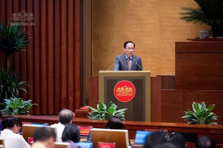 Minister of Foreign Affairs Le Hoai Trung presents key contents of the Politburo's Resolution 23 on overseas Vietnamese affairs at the conference in Hanoi on September 3. (Photo: quochoi,vn)
