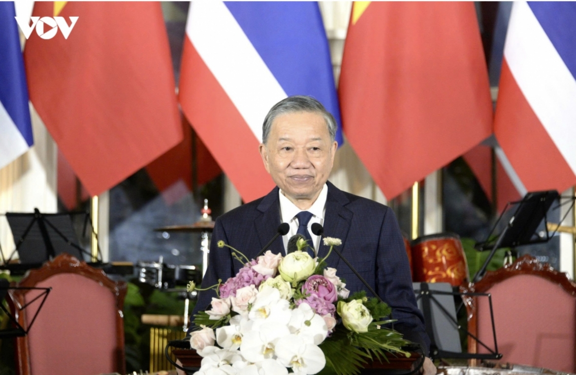 Party General Secretary and President To Lam speaks at at the state banquet.