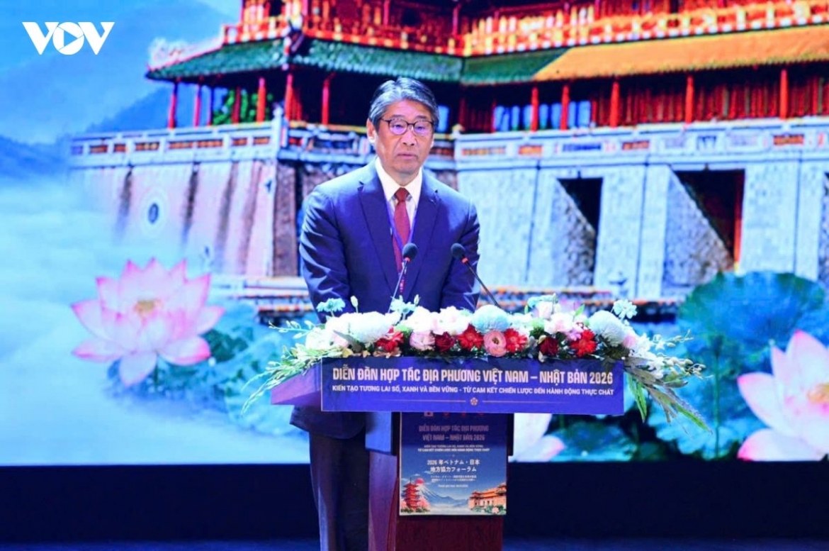 Ambassador Ito Naoki, on behalf of the Japanese Government, addresses the 2026 Vietnam Japan Local Cooperation Forum in Hue City on September 6, 2026