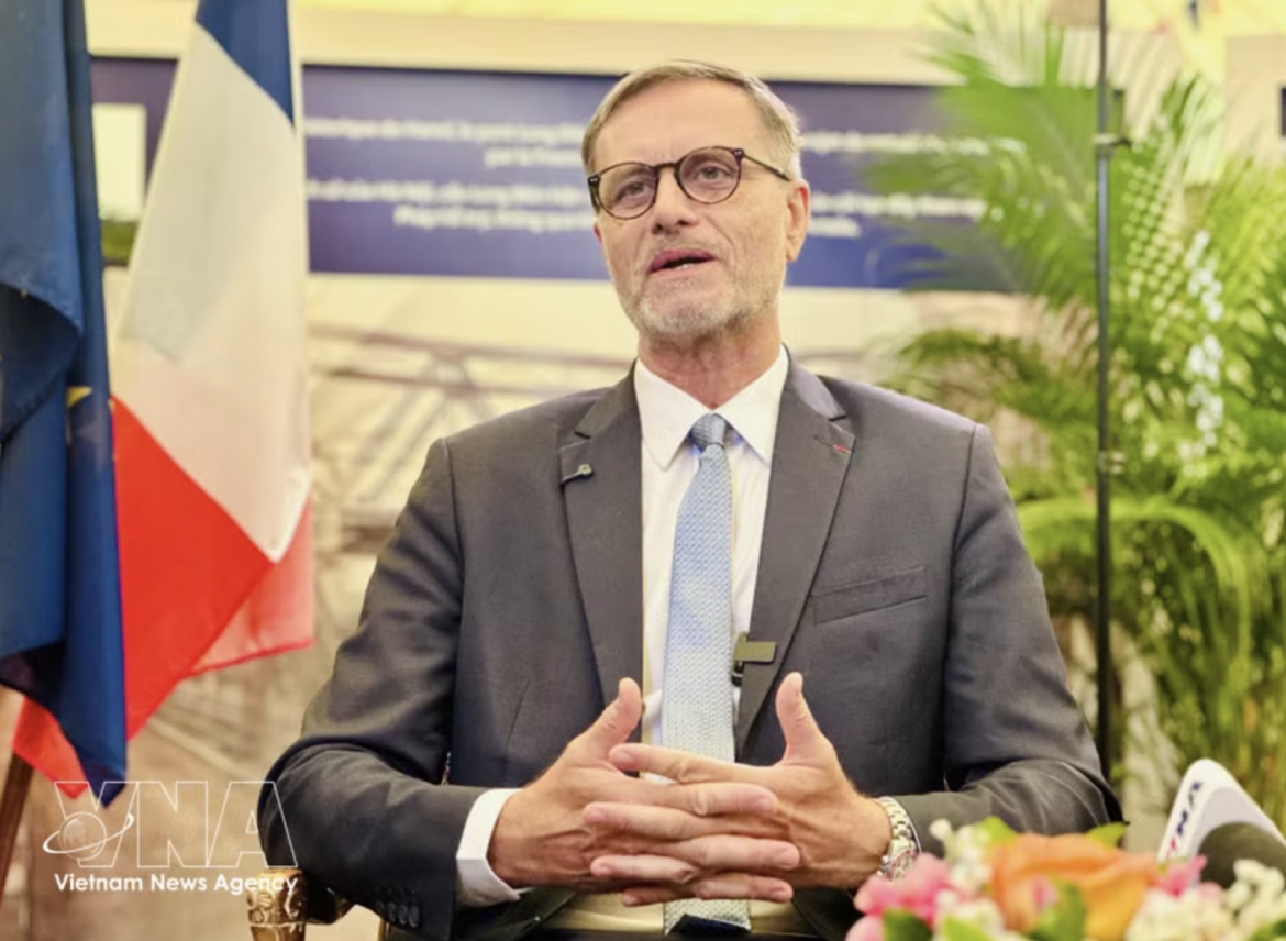 French Ambassador to Vietnam Olivier Brochet grants an interview to the Vietnam News Agency. (Photo: VNA)