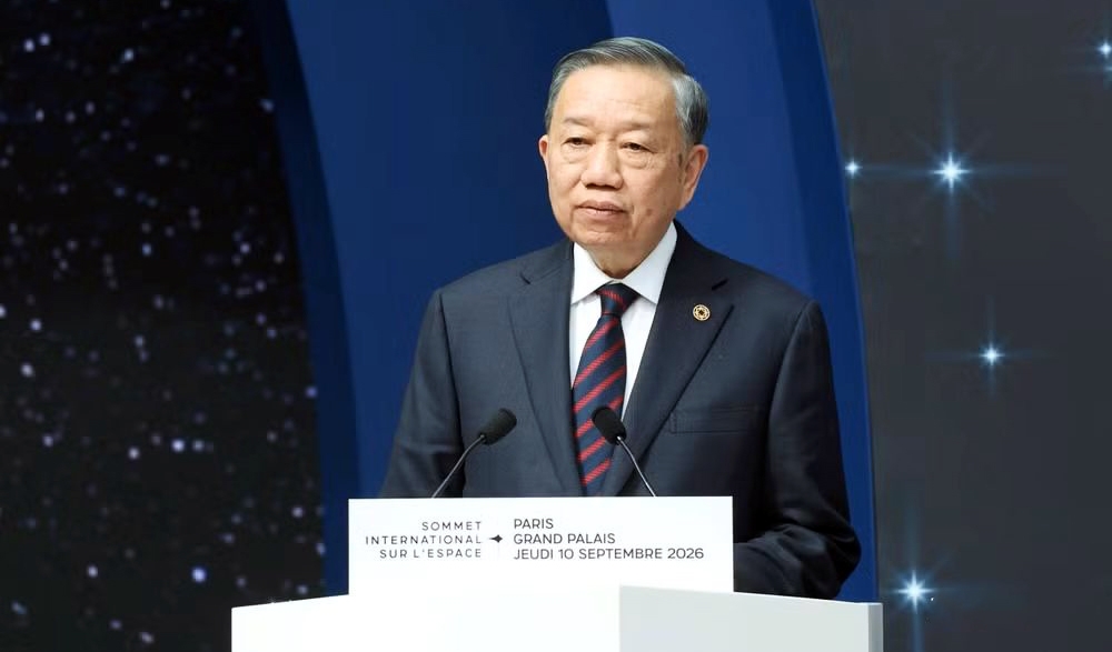 Vietnamese Party General Secretary and State President To Lam speaks at the 2026 International Space Summitin Paris on September 10. (Photo: VNA)