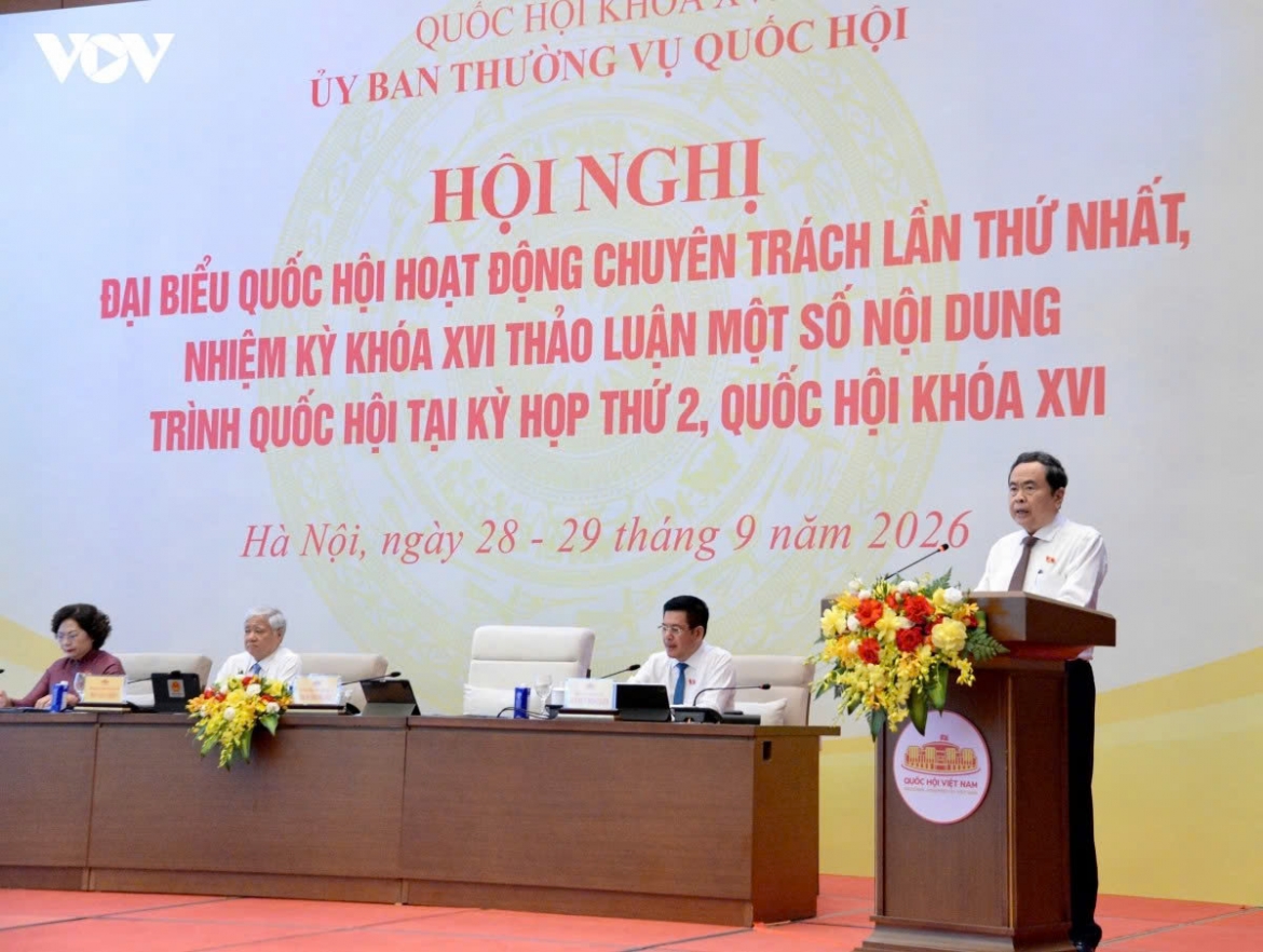 National Assembly President Tran Thanh Man speaks at the first conference of full-time National Assembly deputies of the 16th tenure in Hanoi on September 28, 2026