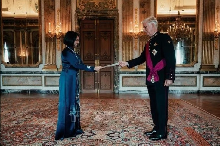Ambassador Nguyen Huong Tra presents her credentials to King Philippe of Belgium.
(Photo: Courtesy of the Belgian Royal Court)